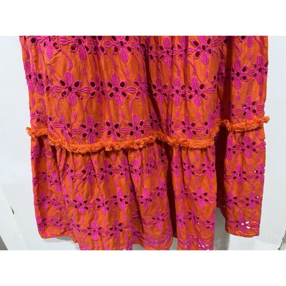 J Crew Sundress Sz 6 Tiered Eyelet Button Front   Orange Purple Spaghetti Straps - Picture 14 of 16